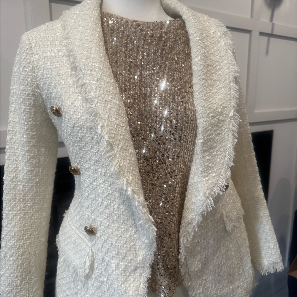 Cream Blazer with Shawl Collar and Relaxed Fit